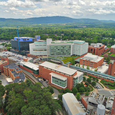 aerial photo of UVA hospital