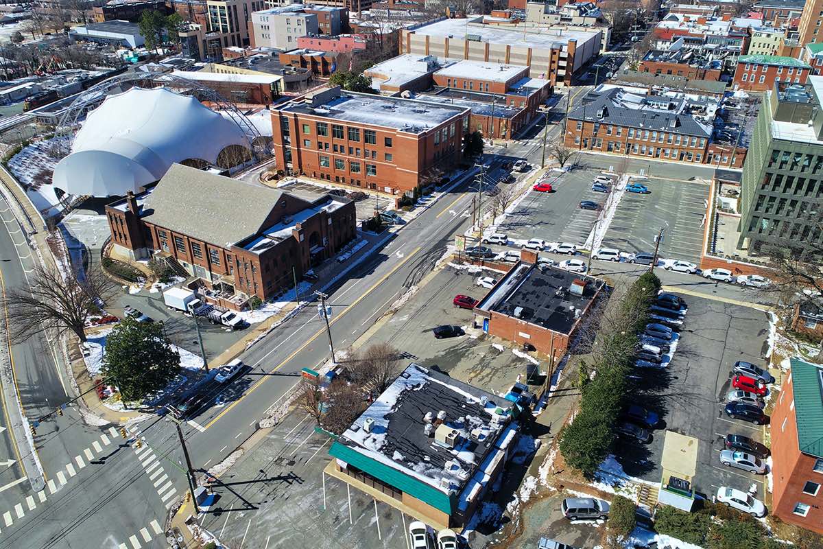 Aerial view of downtown Charlottesville