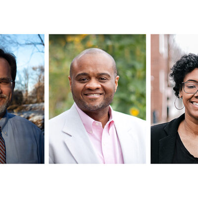 Photos of city school board member Jaundeigo Wade, UVA project manager Brian Pinkston, and entrepreneur Yas Washington