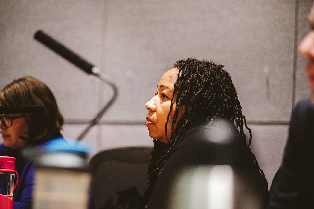 Side profile of Mayor Nikuyah Walker sitting on the dais during a city council meeting