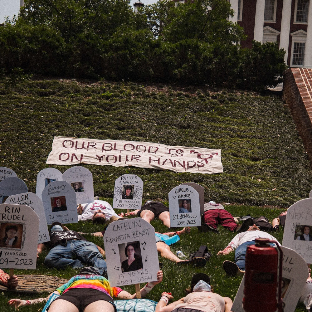 Queer Liberation Front organizes die-in to protest UVA Health trans-youth policies